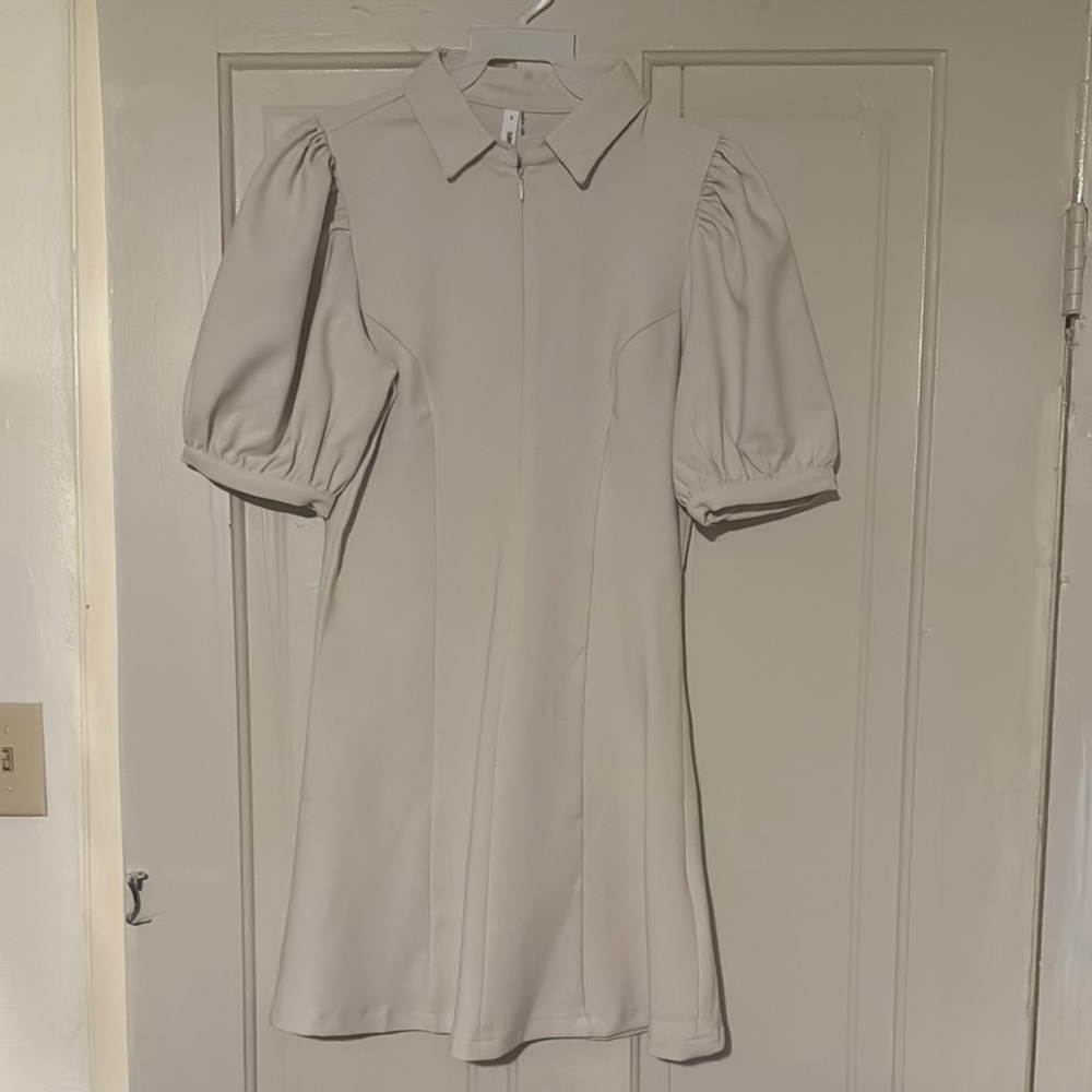 Elegant Cream Puff Sleeve Dress
